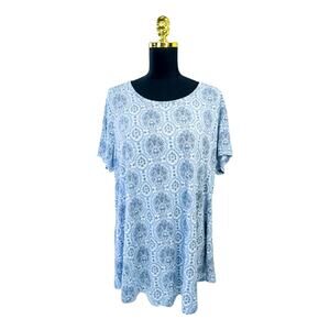 JM Collection Women's Blue Medallion Print Short Sleeve Top XXL